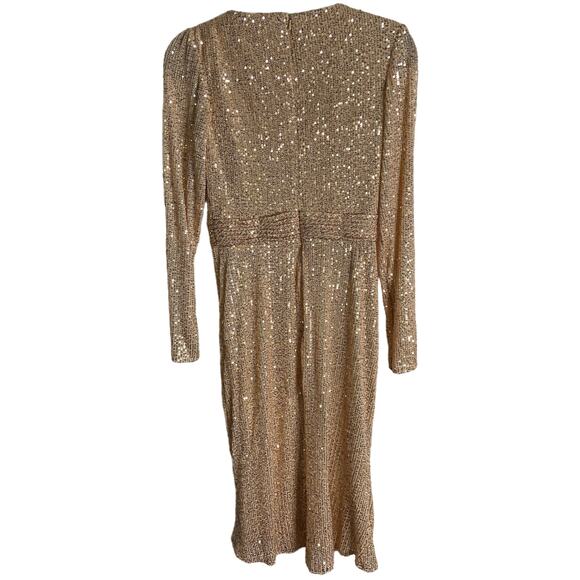 Ieena Mac Duggal 26555 Long Sleeve Sequin Midi Dress Side Slit Rose Gold Size 6 - Picture 11 of 15
